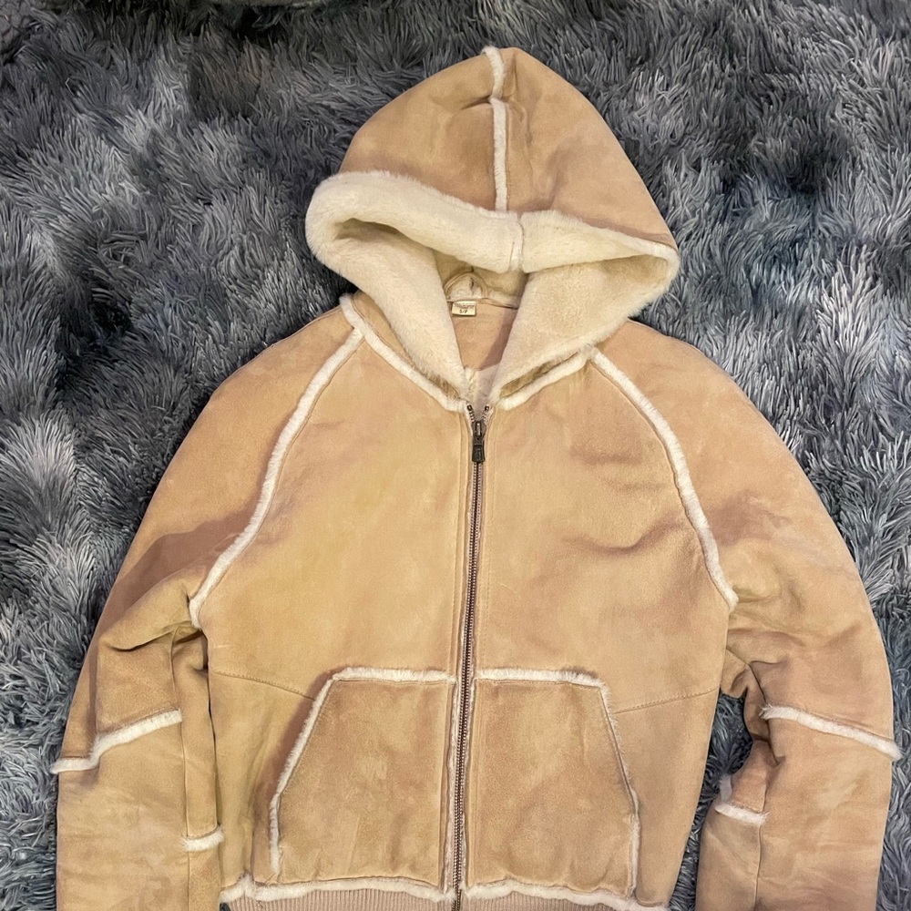UGG suede shearling cropped jacket with hood